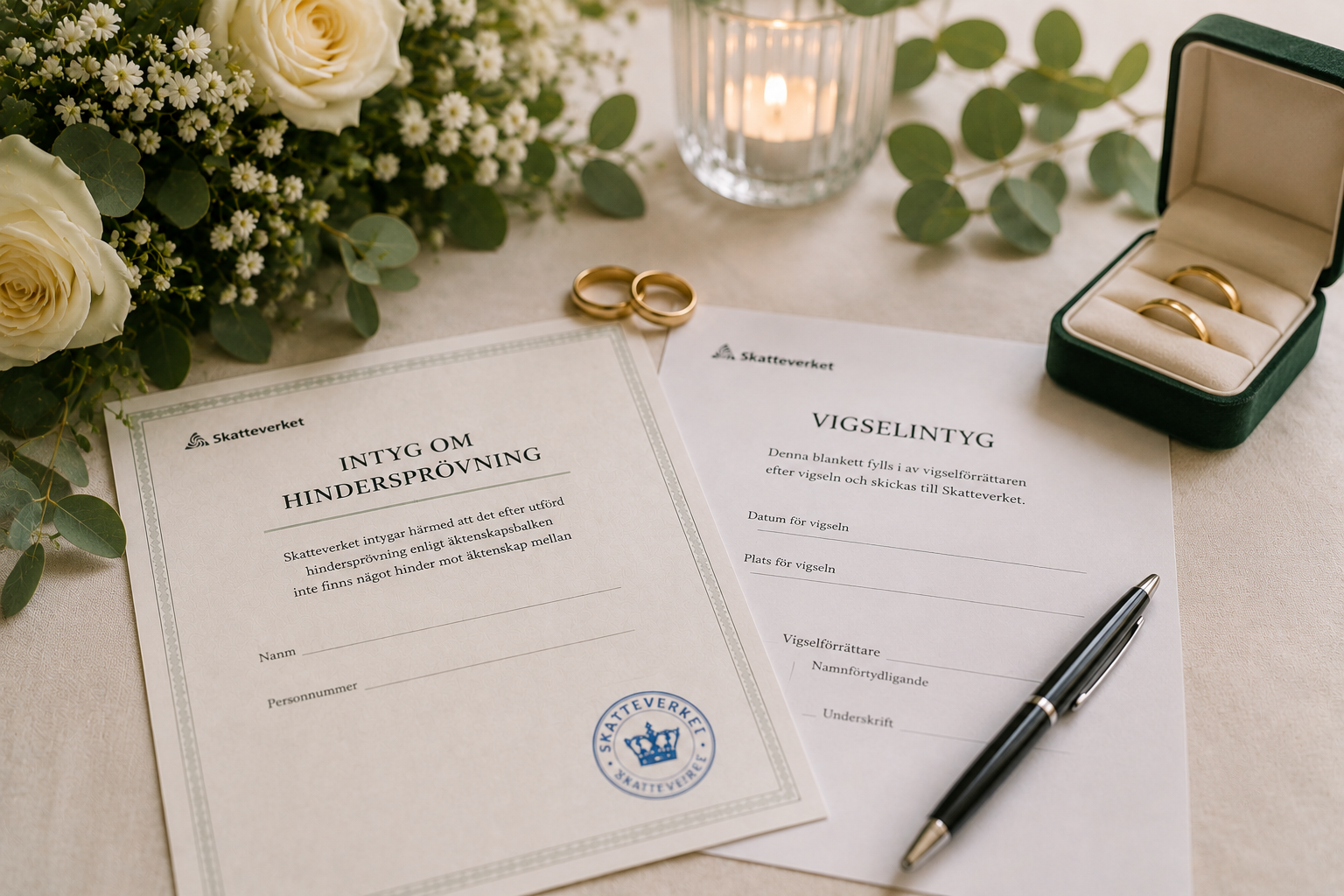 Vigsel med dokument och vigselringar
